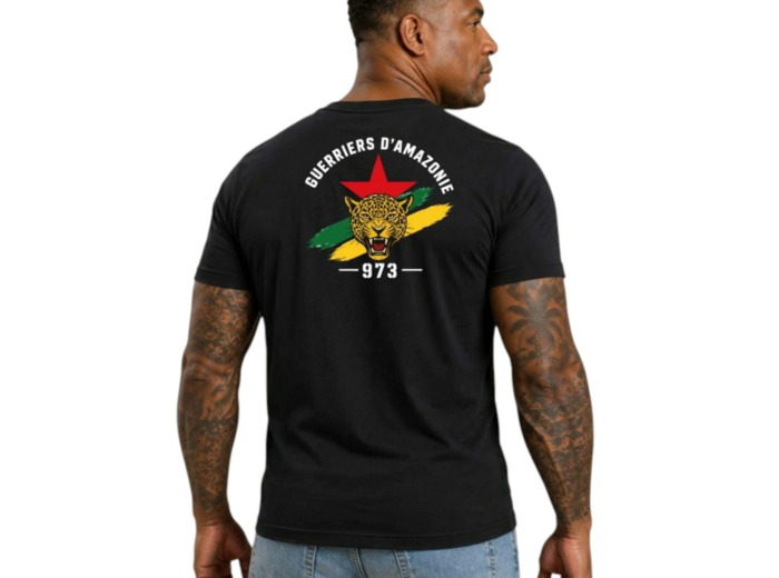 T‑shirt « Guerriers d’Amazonie » – 973 Guyane – Coton 190 g (noir)