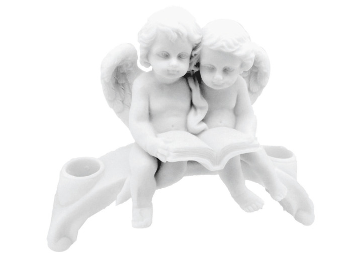 Statue en albâtre 13x18cm - ANGES EN LECTURE 2 BOUGIES Blanc