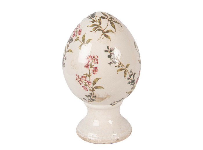 Décoration œuf sur pied céramique beige rose 12x12x19cm