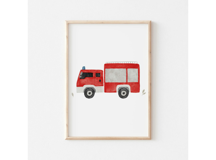 Affiche Enfant encadrée, Camion Pompier