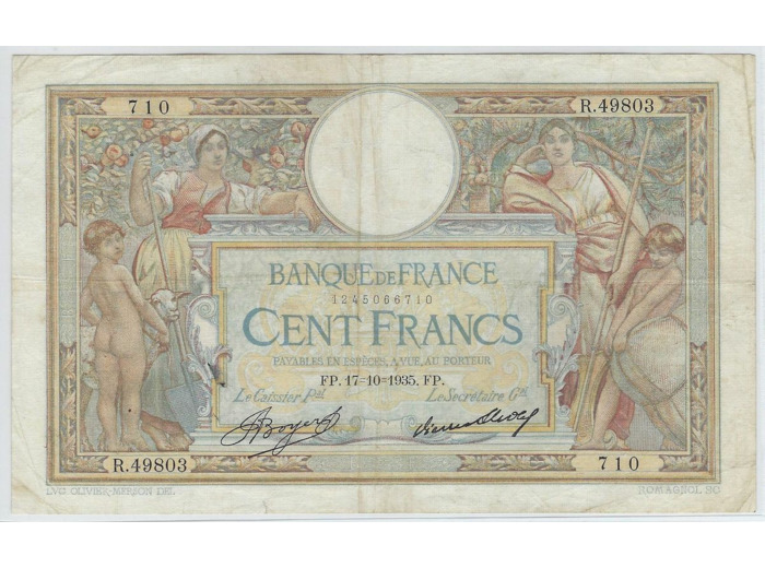 FRANCE 100 FRANCS MERSON SANS LOM 17-10-1935 R.49803 TTB