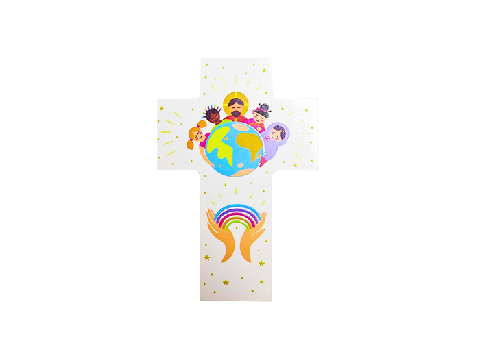 Croix blanche louange - Enfants du monde - 15x10cm