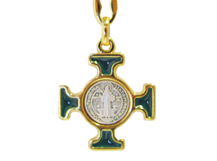 Porte-Clefs Saint Benoît en Métal Doré avec Email - VERT