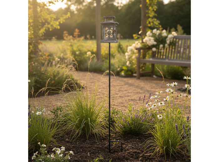 Lanterne planter gris patiné 12x12x121cm