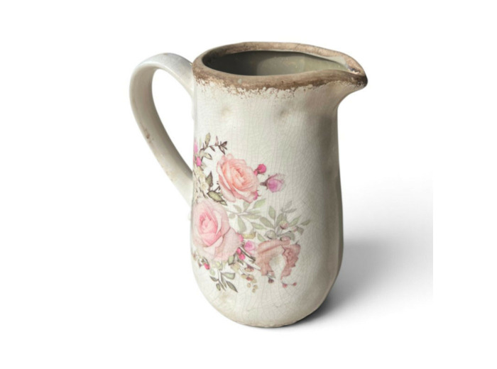 Pichet décoratif rose céramique beige 16x11x18cm