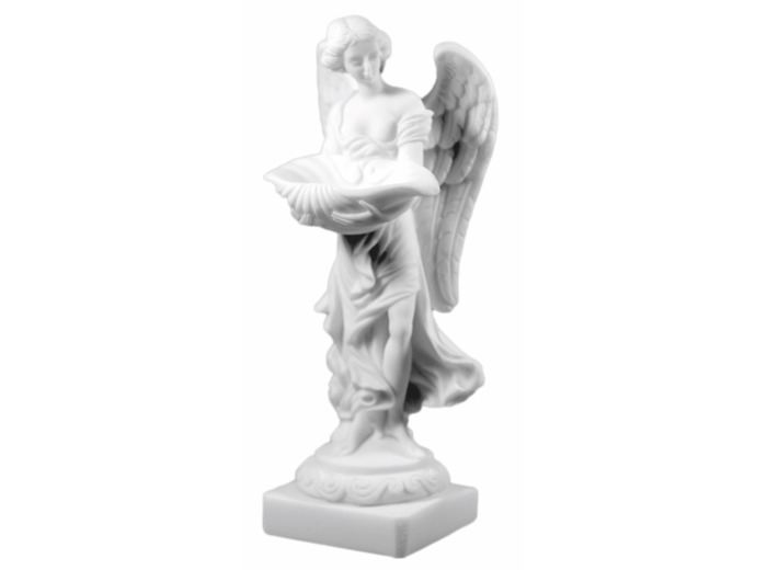 Ange Bénitier - Statue 24cm en albâtre - Blanc