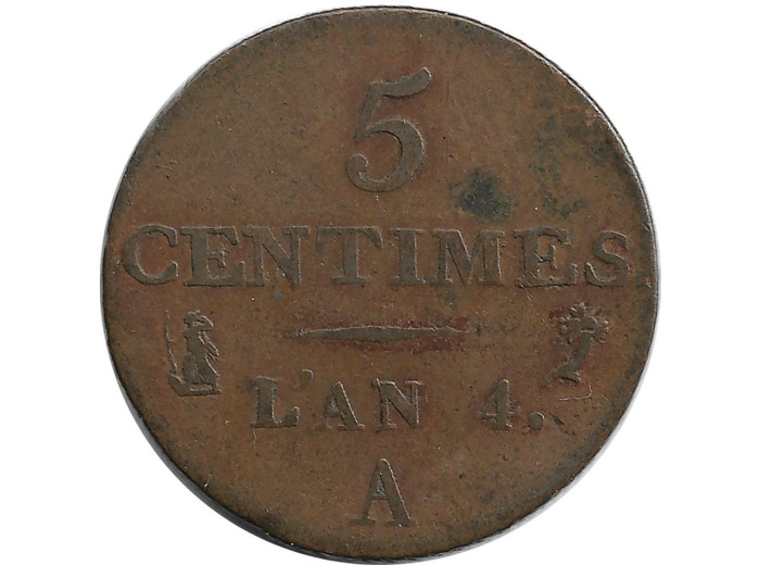 FRANCE 5 CENTIMES DUPRE petit module AN 4 A  TB+