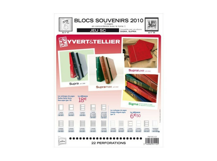 FEUILLE COMPLEMENTAIRE BLOCS SOUVENIRS SC 2010 (AVEC POCHETTE) YVERT