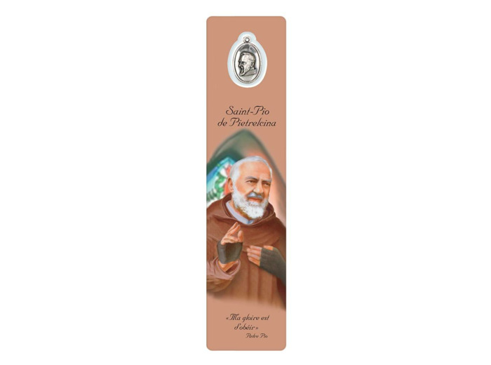Signet plastifié avec médaille PADRE PIO- espagnol