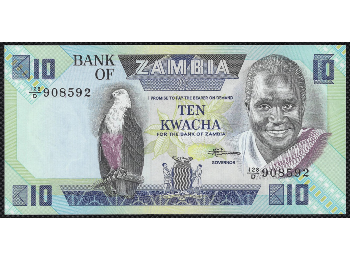 ZAMBIE 10 KWACHA non daté (1980-88) SERIE 128D NEUF W26e