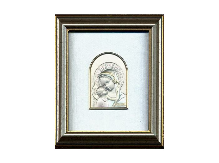 Cadre argenté/doré 14.5x12.5cm plaque argent ogive Vierge+enfant