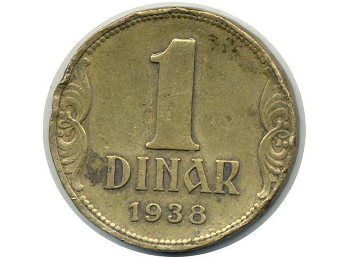 YOUGOSLAVIE 1 DINAR 1938 TB+ COUP (W19)