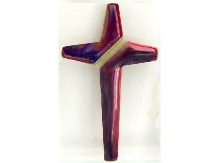 Croix en 2 parties Rouge Plexi, or, et support 13,2X8,2cm - EMAUX DU