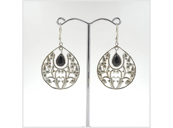 Boucles d'oreilles Onyx et Argent Massif