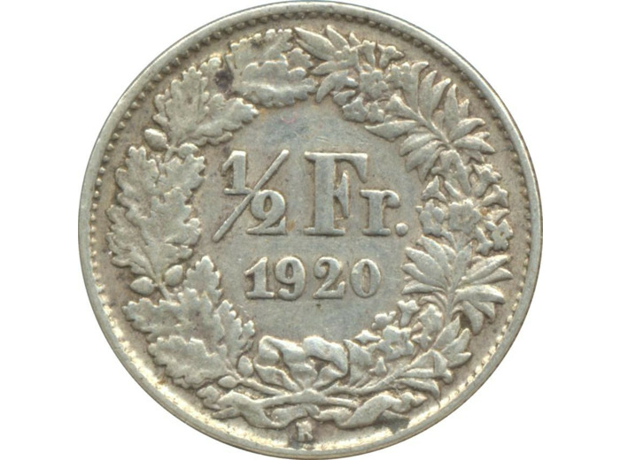 SUISSE 1/2 FRANC 1920 B TTB N2