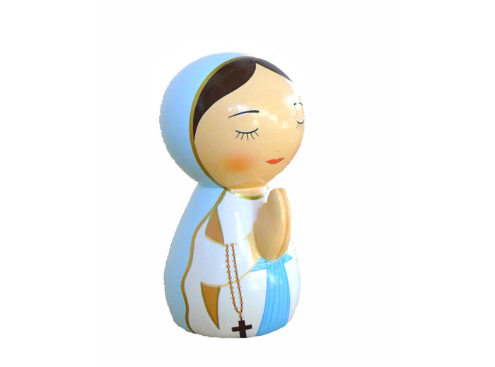 Statue Marie prière en bois tourné 10x5cm