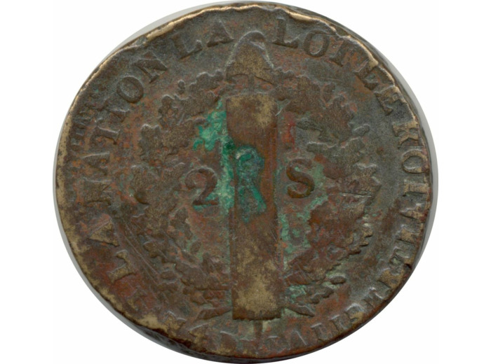 FRANCE LOUIS XVI 2 SOLS FRANÇOIS 1792 W (Lille) TB