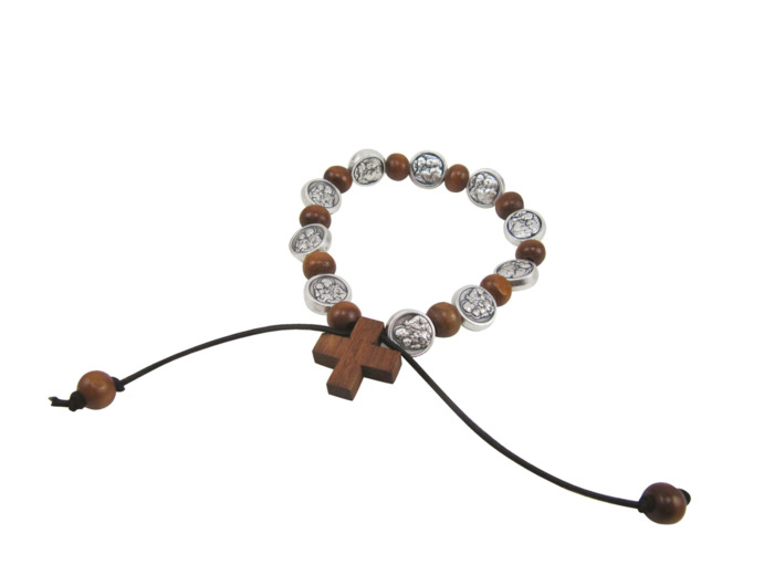 Bracelet sur Corde perles bois et Médaille métal - ST JOSEPH