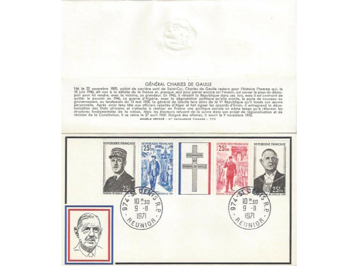PREMIER JOUR du 09/11/1971 CHARLES DE GAULLE Y1698A ST DENIS DE LA REUNION