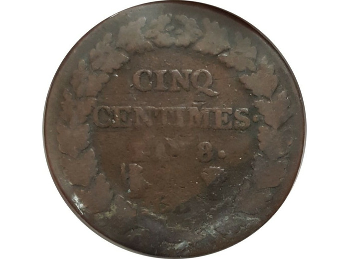 FRANCE 5 CENTIMES DUPRE AN 8 BB (Strasbourg) B+