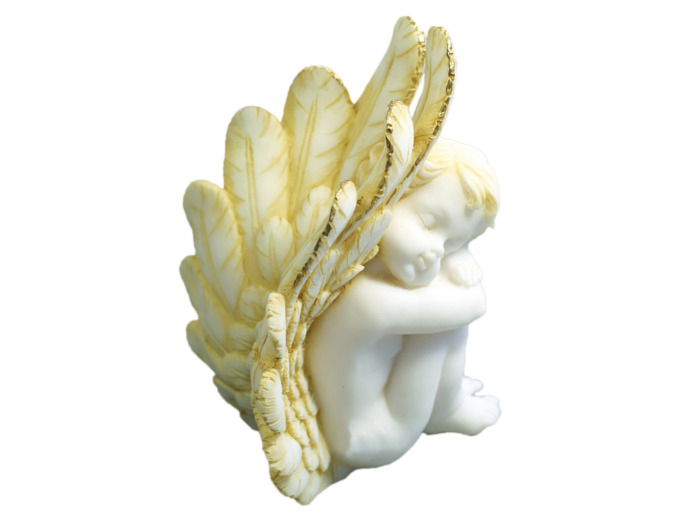 Statue en albâtre 16cm - ANGE EN SOMMEIL (DROIT) Beige et Or