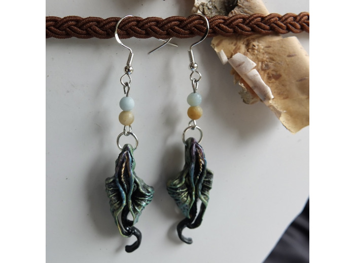Boucles d'oreilles "Le vol du dragon" pierres naturelles Amazonite