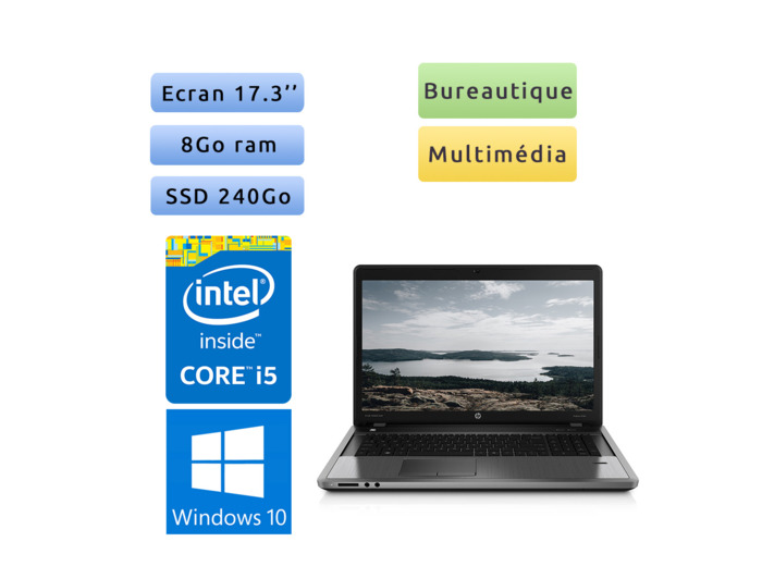 HP ProBook 4740s - Windows 10 - i5 8Go 240Go SSD - 17.3 - Webcam - Ordinateur Portable PC