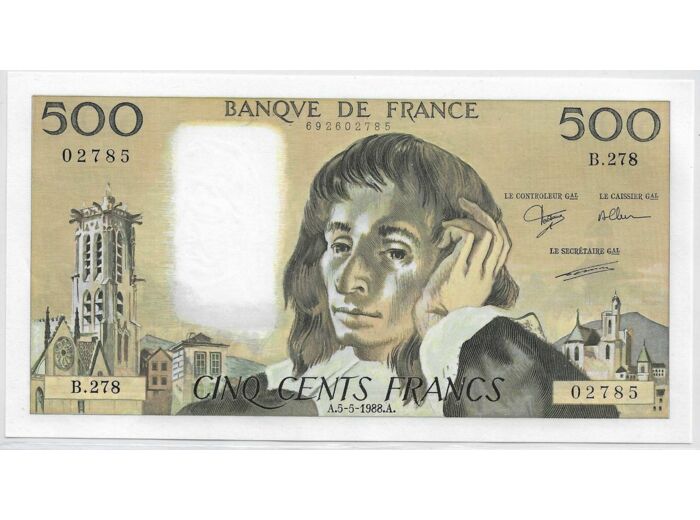 FRANCE 500 FRANCS PASCAL 5 5 1988 B.278 NEUF