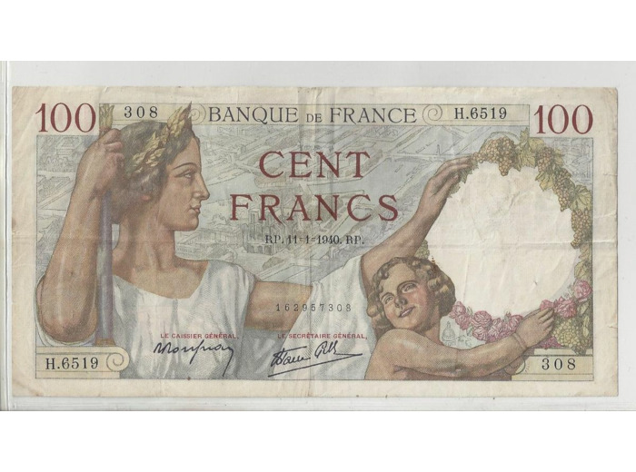 FRANCE 100 FRANCS SULLY 11-1-1940 H.6519 TTB-