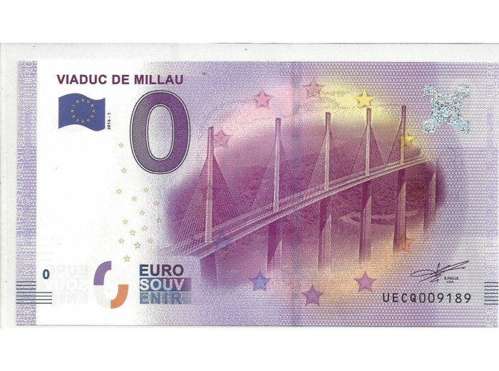 12 MILLAU 2016-1 VIADUC DE MILLAU BILLET SOUVENIR 0 EURO TOURISTIQUE NEUF