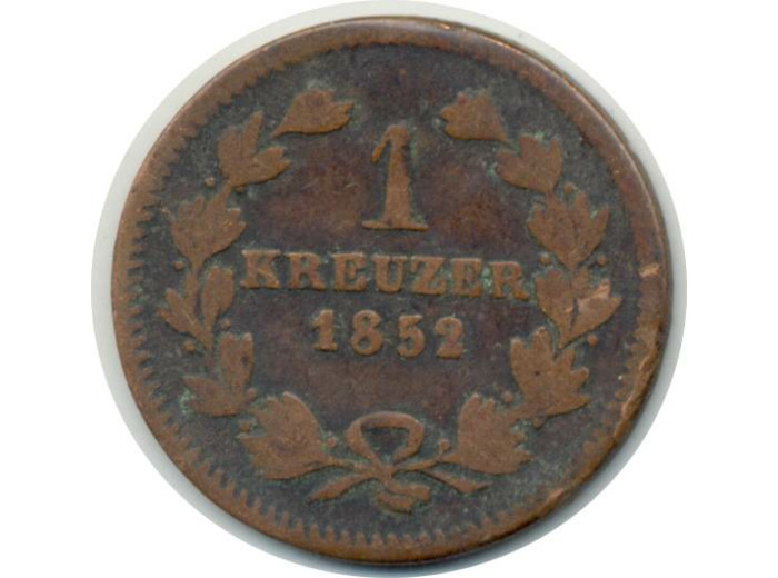ALLEMAGNE BADEN 1 KREUZER 1852 TB+ (W218.2)