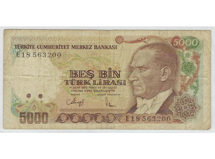 TURQUIE 5000 LIRA 1970 (1985) SERIE E18 TB+