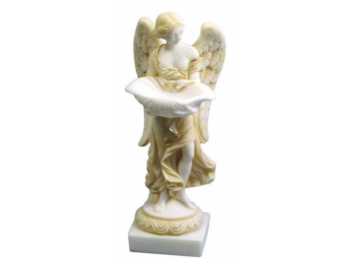 Ange Bénitier - Statue 24cm en albâtre - Beige et Or