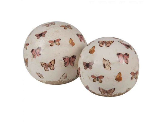 Décoration boule beige céramique papilllons 12x12cm