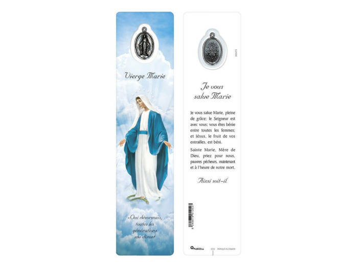 Signet plastifié avec médaille -VIERGE MIRACULEUSE