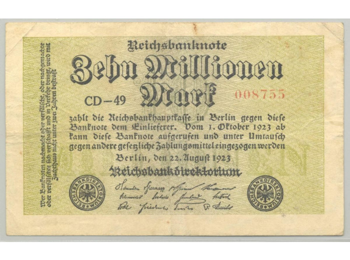 ALLEMAGNE 10 MILLION MARK 22-08-1923 SERIE CD-49 TTB