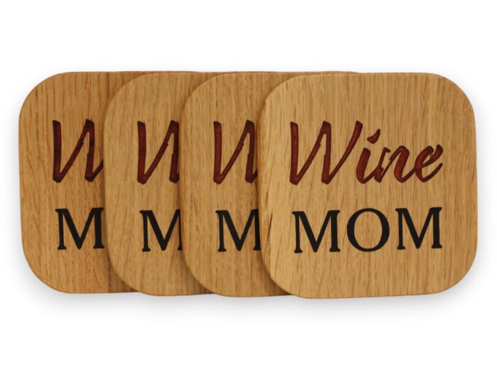 Wine Mom - Dessous de verre en bois et résine époxy