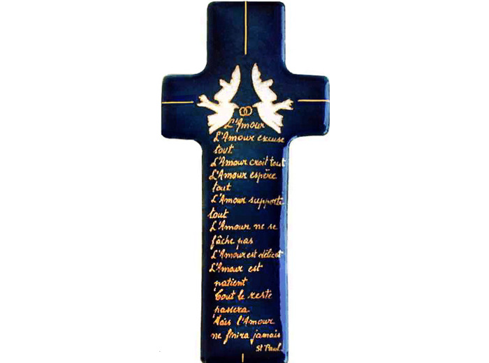 Croix de mariage St Paul bleu 17X7,7cm - EMAUX DU LIBAN
