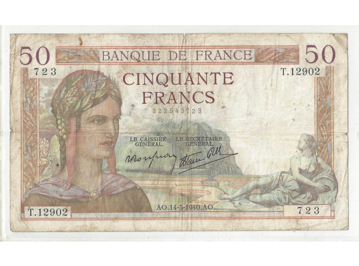 FRANCE 50 FRANCS CERES 14/03/1940 TB+ T.12902