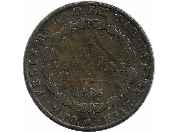 ITALIE 5 CENTESIMI SARDAIGNE 1826 MV P TB