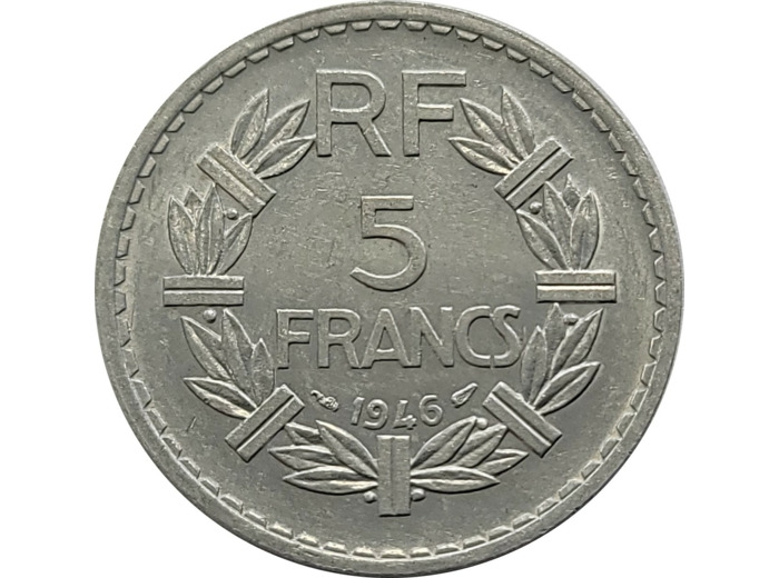 FRANCE 5 FRANCS LAVRILLIER ALUMINIUM 1946 SUP (G766)