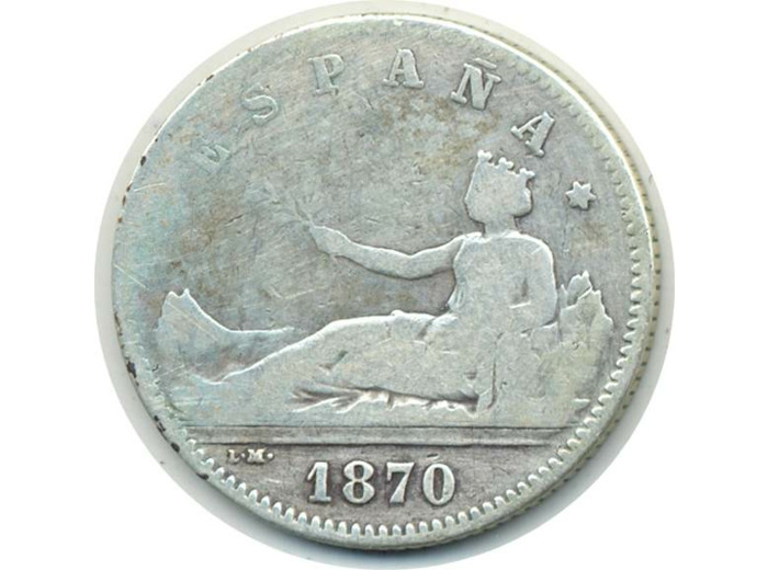 ESPAGNE 1 PESETA 1870 SNM ESPANA TB (W653)