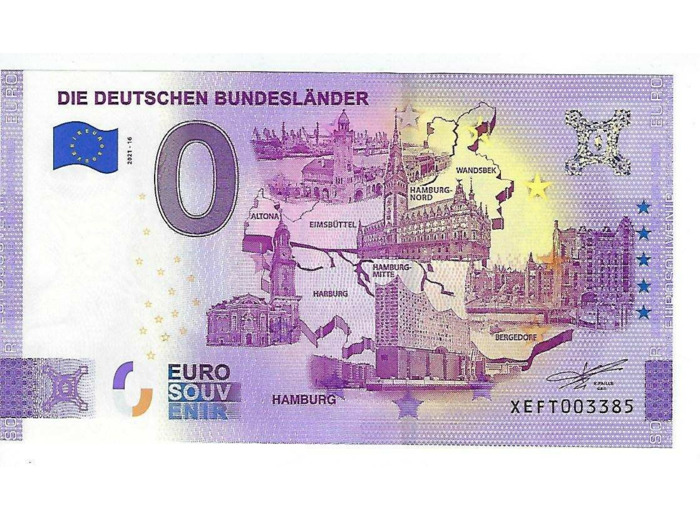 ALLEMAGNE 2021-16 DIE DEUTSCHEN BUNDESLANDER BILLET SOUVENIR 0 EURO