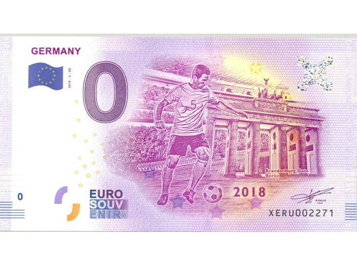 ALLEMAGNE 2018-3 EURO FOOTBALL 2018 BILLET SOUVENIR 0 EURO TOURISTIQUE NEUF