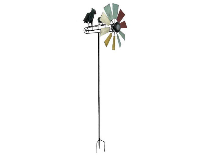 Moulin multicolore oiseaux fer 22x17x66cm
