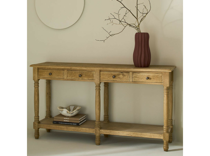 Console en chêne massif Boissy 4 tiroirs 150x80x40cm