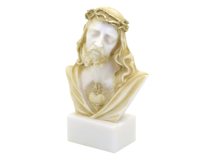 Sacré-Coeur de Jésus BUSTE- Statue en albâtre 13cm -Beige et Or