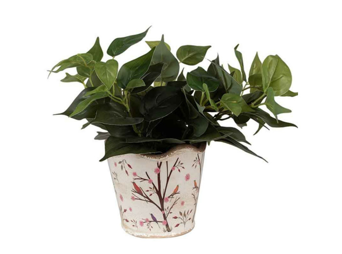 Pot de fleurs céramique branches beige marron 16x15cm