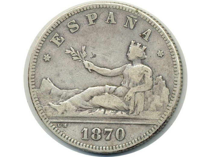 ESPAGNE 2 PESETAS 1870 (73) DEM ESPANA TB (W654) N3