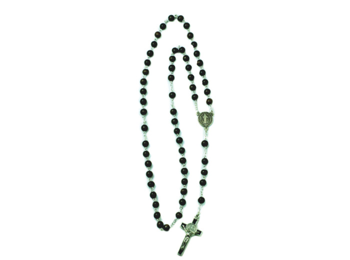 Chapelet Perles Bois Sur Chaine Argentée - EBENE 6mm
